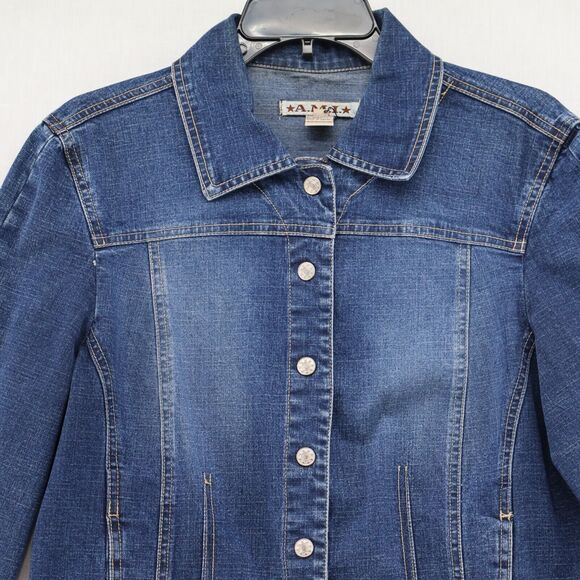 Vintage AMI Denim Jacket Women Size Medium Blue Trucker Cowgirl Western - Picture 2 of 9